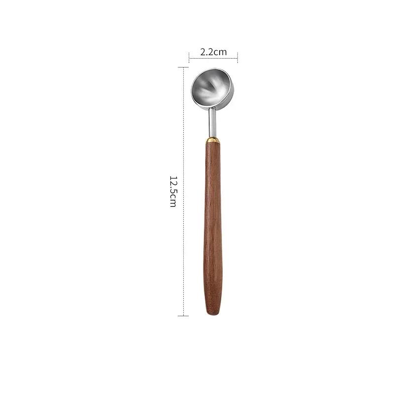 Stainless Steel Coffee Spoon Long Handle Coffee Bean Spoon with Wooden Handle Coffee Powder Measuring Spoon Kitchen Tools