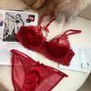 Sexy Pure Lace Half Cup Underwear Women's Small Breasts Gather Anti-sagging No Steel Ring Thin Bra Cover Set New