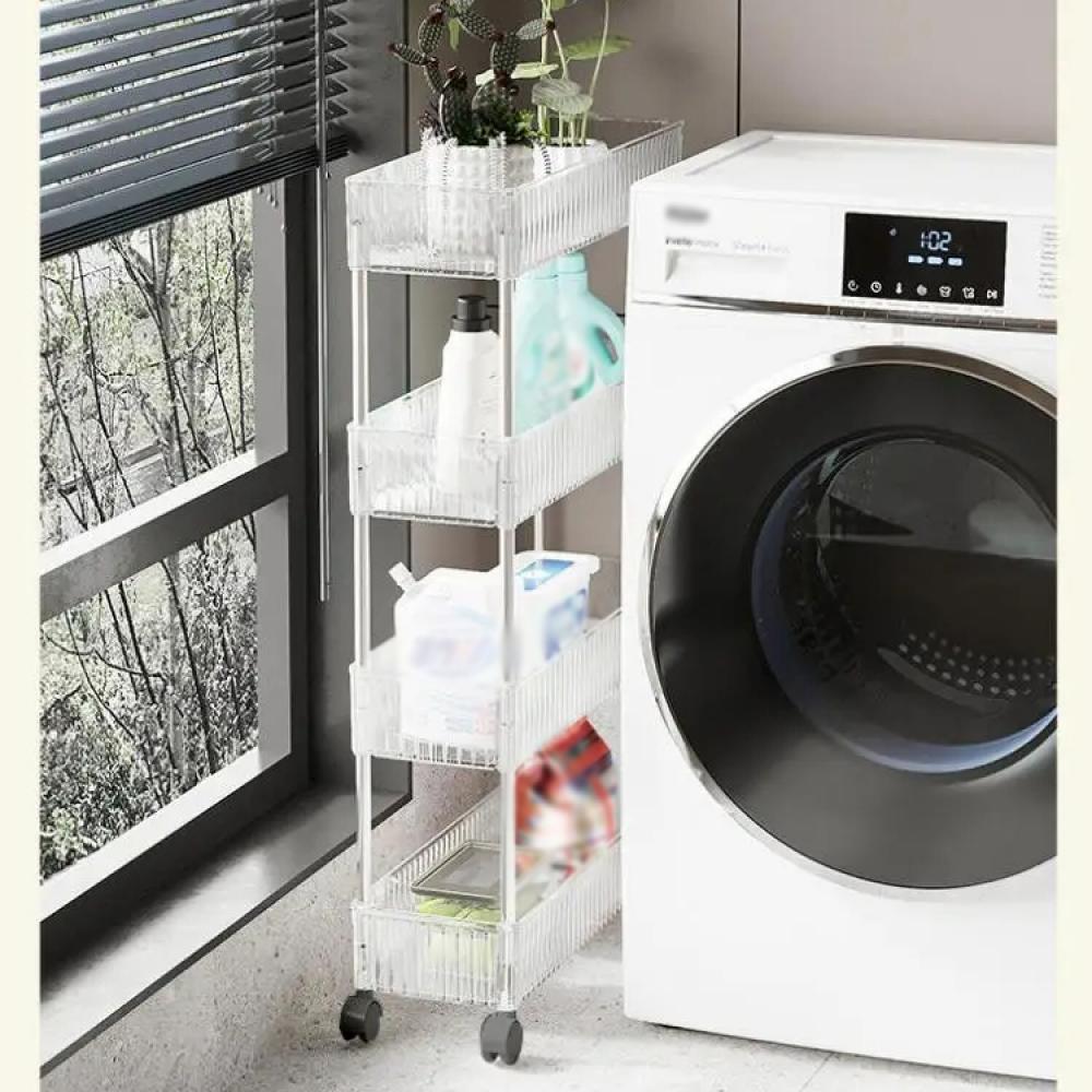 Acrylic Clear Trolley Rack Movable Rolling Utility Cart Narrow Gap Storage Rack with Wheels Bathroom Removable Shelf 2/3/4 Layer