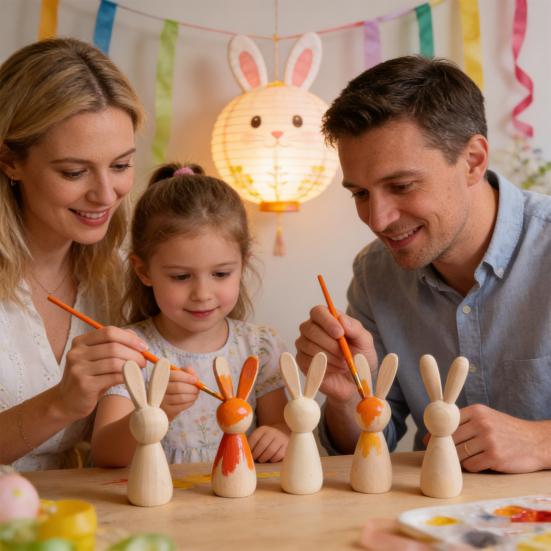 Artisanat Lapin en Bois Non Fini DIY Mini Figurine Lapin en Bois Pâques Lapin Vierge Poupées à Pinces pour Peinture Artisanat Décoration d'Intérieur