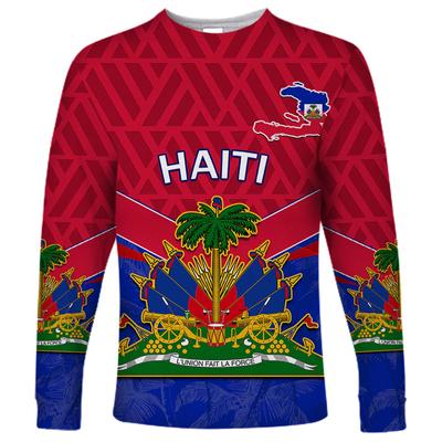 3D Printed Haiti Flag Coat Of Arms Men T Shirts Negre Marron Women Long Sleeve Tshirts Tops Kid Round Tee Shirt Men Clothes