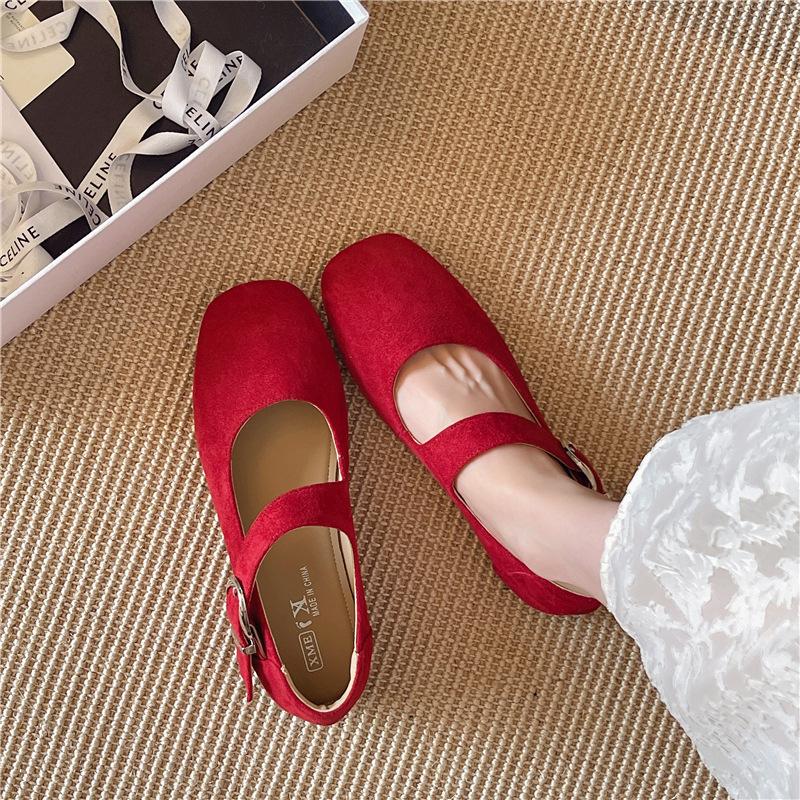 Super fire belt buckle Mary Jane shoes summer new design sense flat buckle single shoes round head ballet single shoes