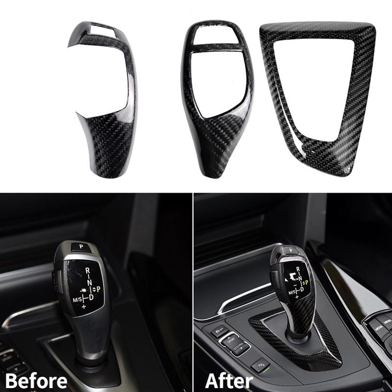 Textura de fibra de carbono para bmw f30 f10 f15 f07 f20 f21 f22 f32 f34 f35 5gt quadro do painel de mudança de engrenagem do carro botão de engrenagem capa cabeça guarnição