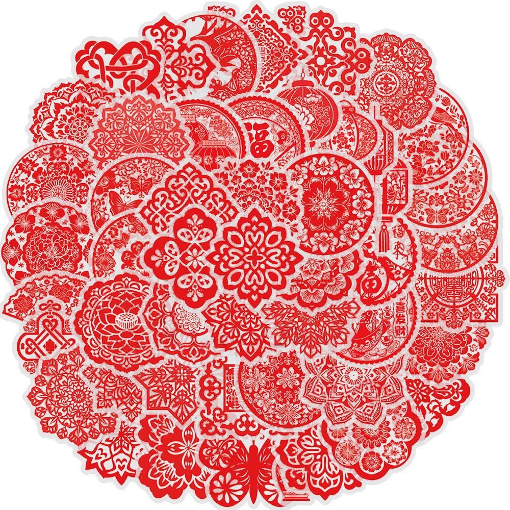 

50PCS Chinese Spring Festival Window Stickers Graffiti Nostalgia Stationery Laptop DIY Scrapbook Luggage Personality Sticker