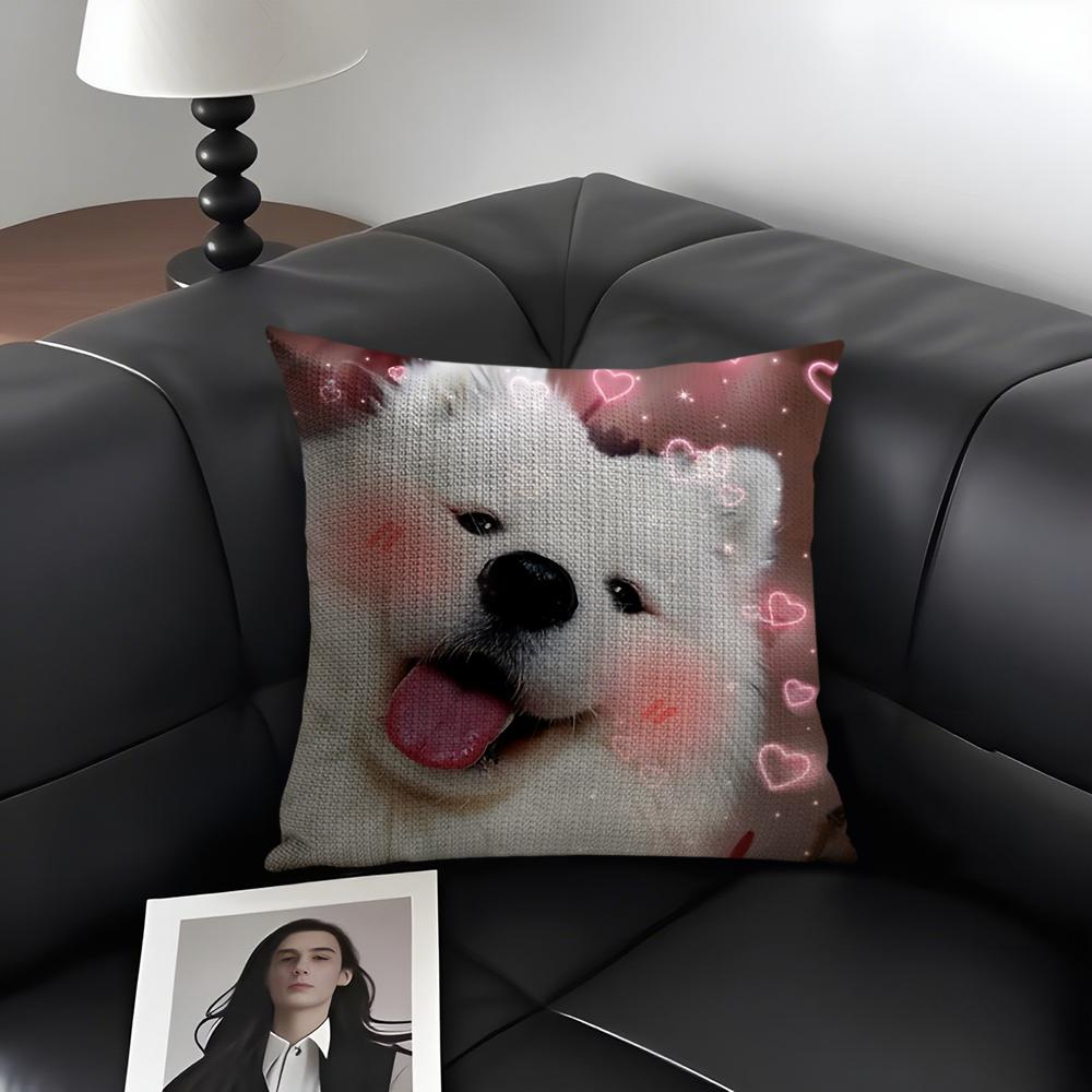 Cute Cat Dog Kawaii Gift Cushion Cover Natural Linen Organic Fabric Double-Sided Printing Sofa Home Decor Gift Pillow Case