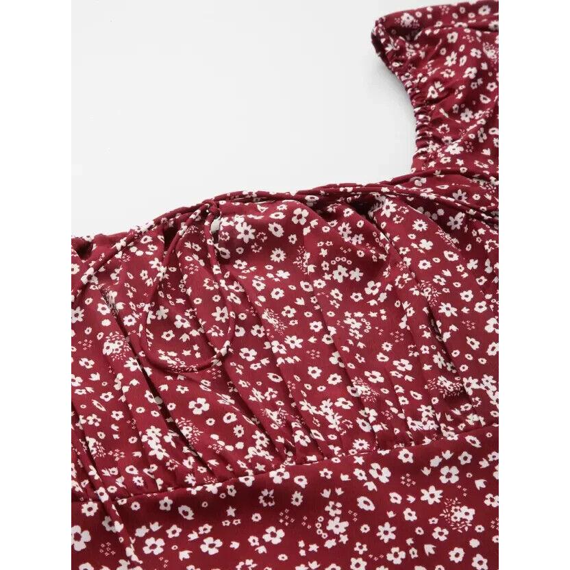 Women A-line Floral Print Maroon, White Dress Top Tunic Crepe Western Dress VF-1806