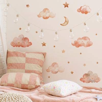 Sticker Mural Dessin Animé Étoile Lune Nuage Auto-Adhésif pour Chambre d'Enfant Décoration Murale Maison