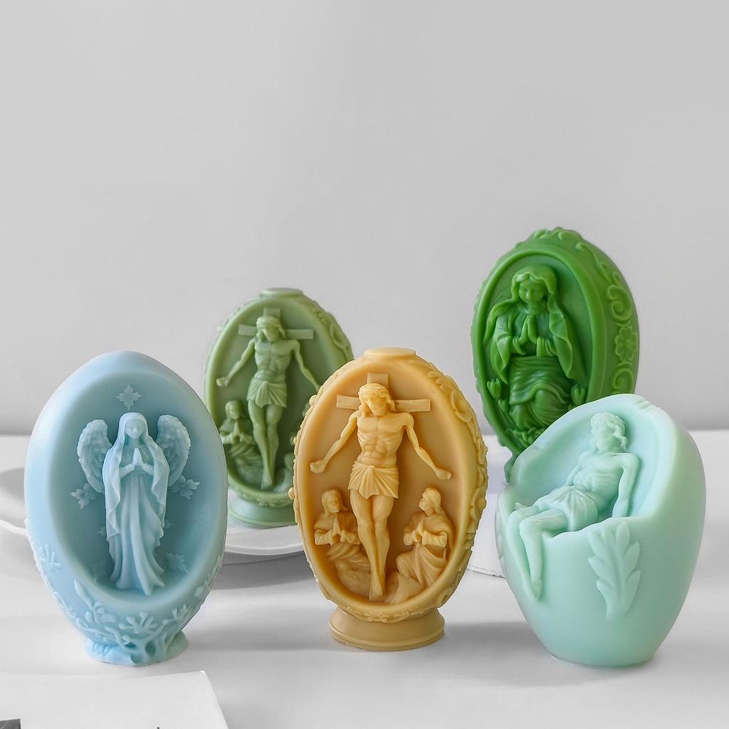 3D Osterei Silikonform Handgemacht Aroma Kerze Gips Ornamente Mods DIY Jungfrau Maria Jesus Osterdekoration Handwerk Herstellung