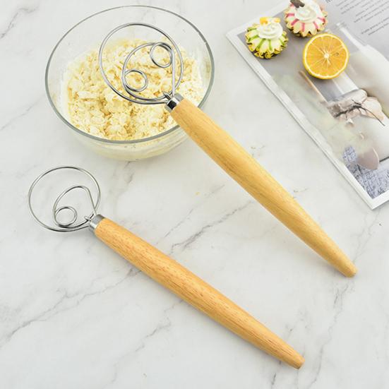 Dansk deigvisp med eikehåndtak Rustfritt stål Melmikser Egg Krem Miksepinner Mel Kake Rørepinne Kjøkken Bakeverktøy