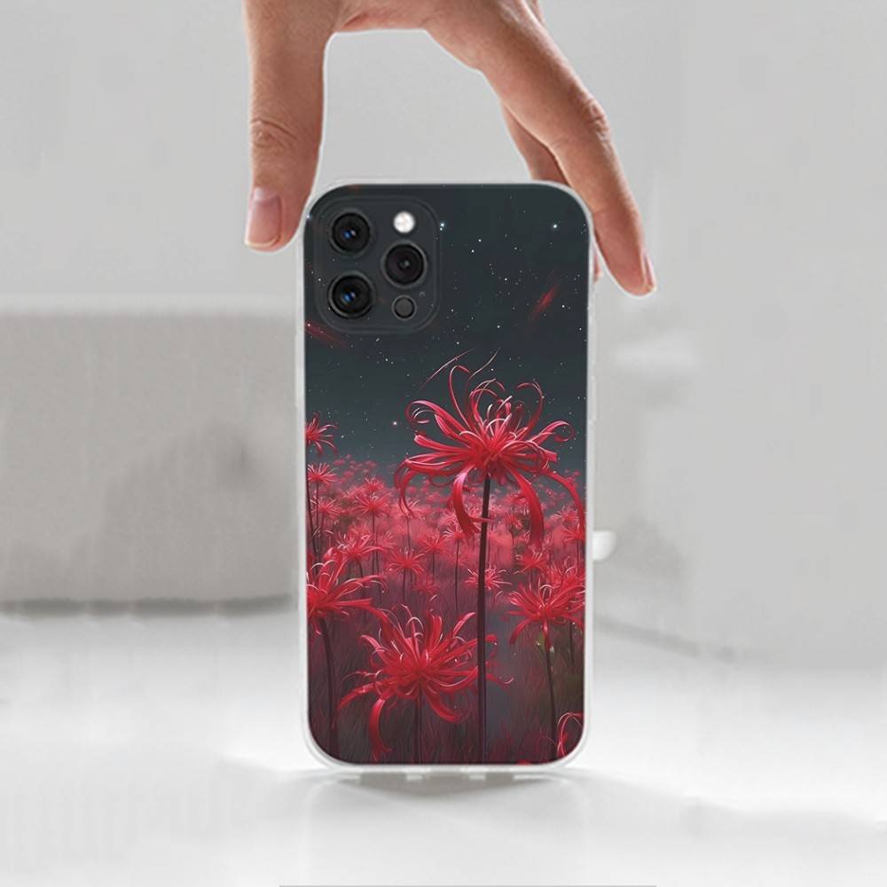 Red Spider Lily Flowers Case For iPhone Max,13,XR,SE,12,15,Pro,17,Plus,11,14,16,X,XS,Mini Transparent Soft Cover