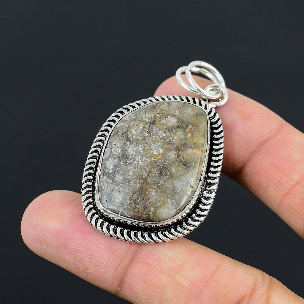 Daughters Day Sale 925 Silver Fossil Coral Gemstone Sister Anniversary Pendant