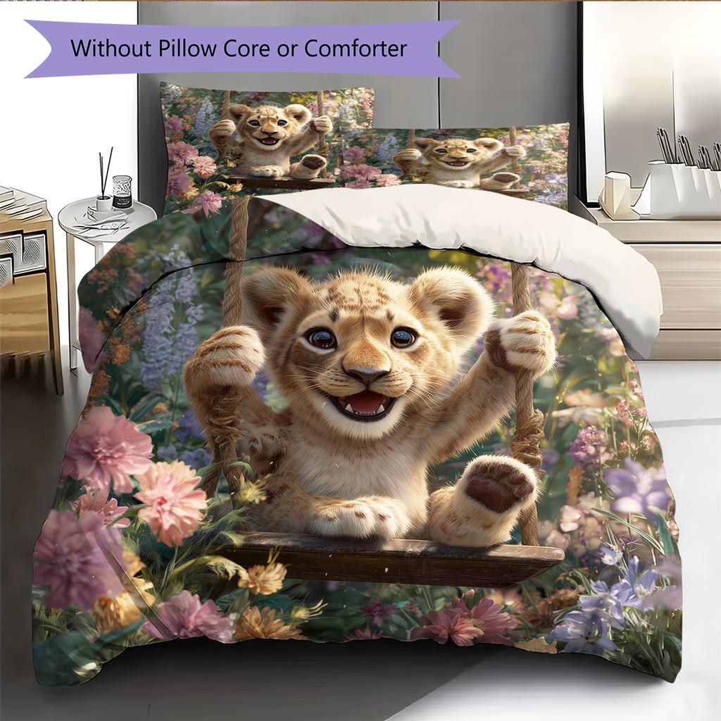 Little Lion Pattern Bedding Home Decoration Birthday Gift (1 * duvet cover + 2 * pillowcase, without core)