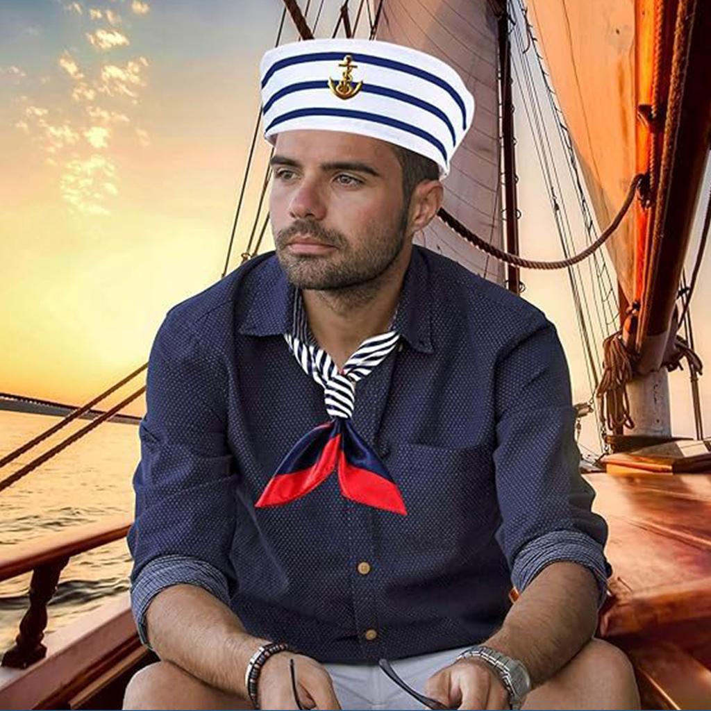 Sjömans Silkescarf Kaptenshatt Solglasögon Set för Möhippa Bröllopsfirande Marinmössa Seglingsfest Kostym