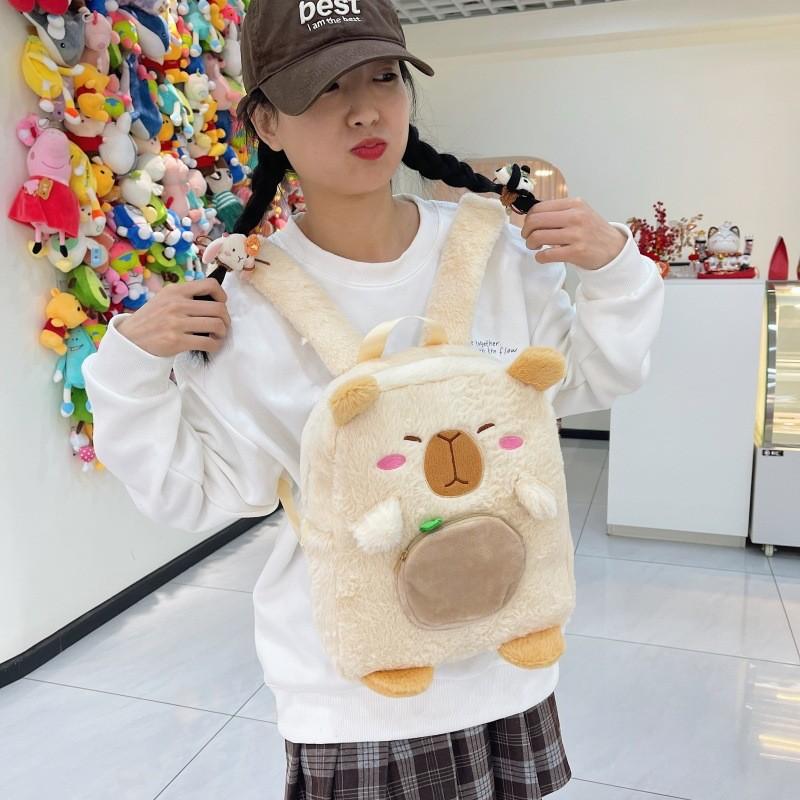 Stuffed Capybara Animal Schoolbags Backpack Spacious Storage Bag Gifts Kids