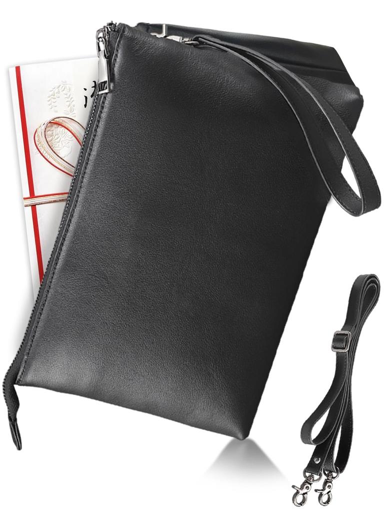 Encore Clutch Bag by Organization Genuine Leather Strap Shoulder Bag Smartphone Pouch Casual Leather Second Bag Gift Present Black [Supervised