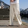Chinese Style Men's Ramie Cotton Linen Trousers - Loose Plus Size, Straight Leg, Casual Tang Suit for Middle-Aged and Elderly, Spring/Summer.