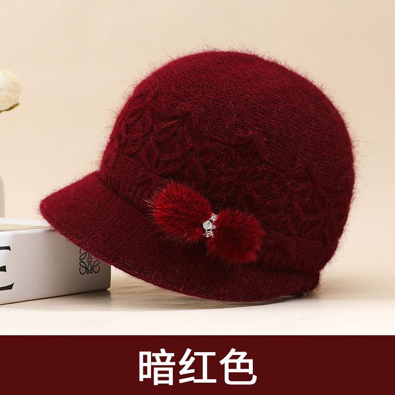 Autumn and Winter Knitted Hat In the Elderly Hat Female Rabbit Hair Blended Elderly Mother Hat Fleece Thickened Wool Hat