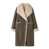 Womens Long Sleeve Reversible Double-Sided Faux Fur Coat Brown Street Style Trench Outerwear