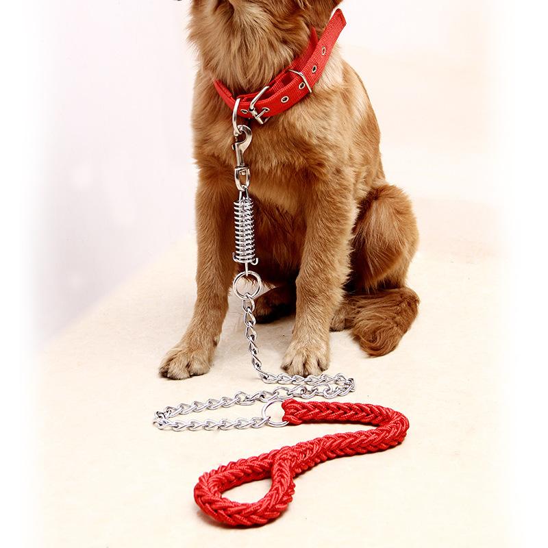 Large Dog Leash Dog Chain Anti-bite Punch Golden Retriever Alaska Collar Medium Large Dog Dog Leash Iron Chain