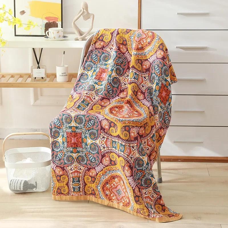 Nordic 21 Styles New Bohemian Floral Printing Adult Soft Absorbent Cotton Gauze Beach Bath Towel Bathroom Accessories 80×160CM 80x160cm