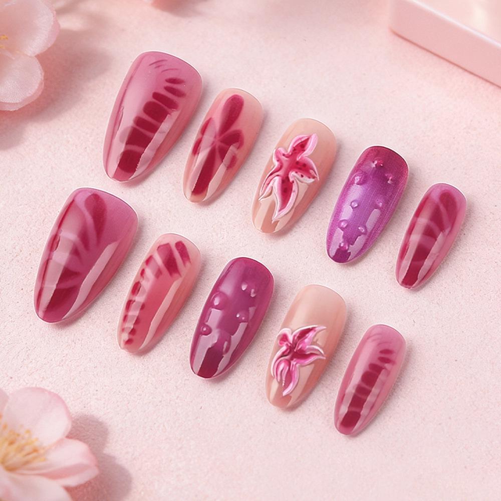 Daily Almond Powder Purple Glossy 3D Resin Nail Art - 30 Removable Pieces