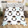 Penguin Comforter Cover Package Queen Dimension Size Sweet Animal Design for Kids Teens Bed Ensemble Sweet Penguin Animal Design Cozy Quilt Cover