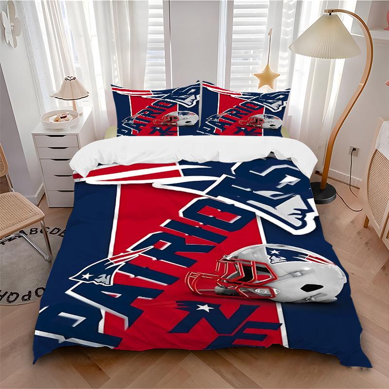 3pcs New England Patriots Football Helmet Home Decor Bedding Set-Perfect for Bedroom, Guest Room, Living Room, Hotel Decoration-Ideal Gift f