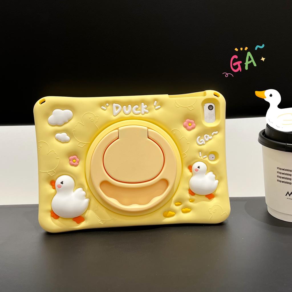 3D Cartoon Cute Duck Kids Case For iPad Mini Air 2 3 4 5 6/7 8th 9th 10th 10.9 11th A16 Pro 11" 12th A19 Silicone Tablet Protective Case Stand