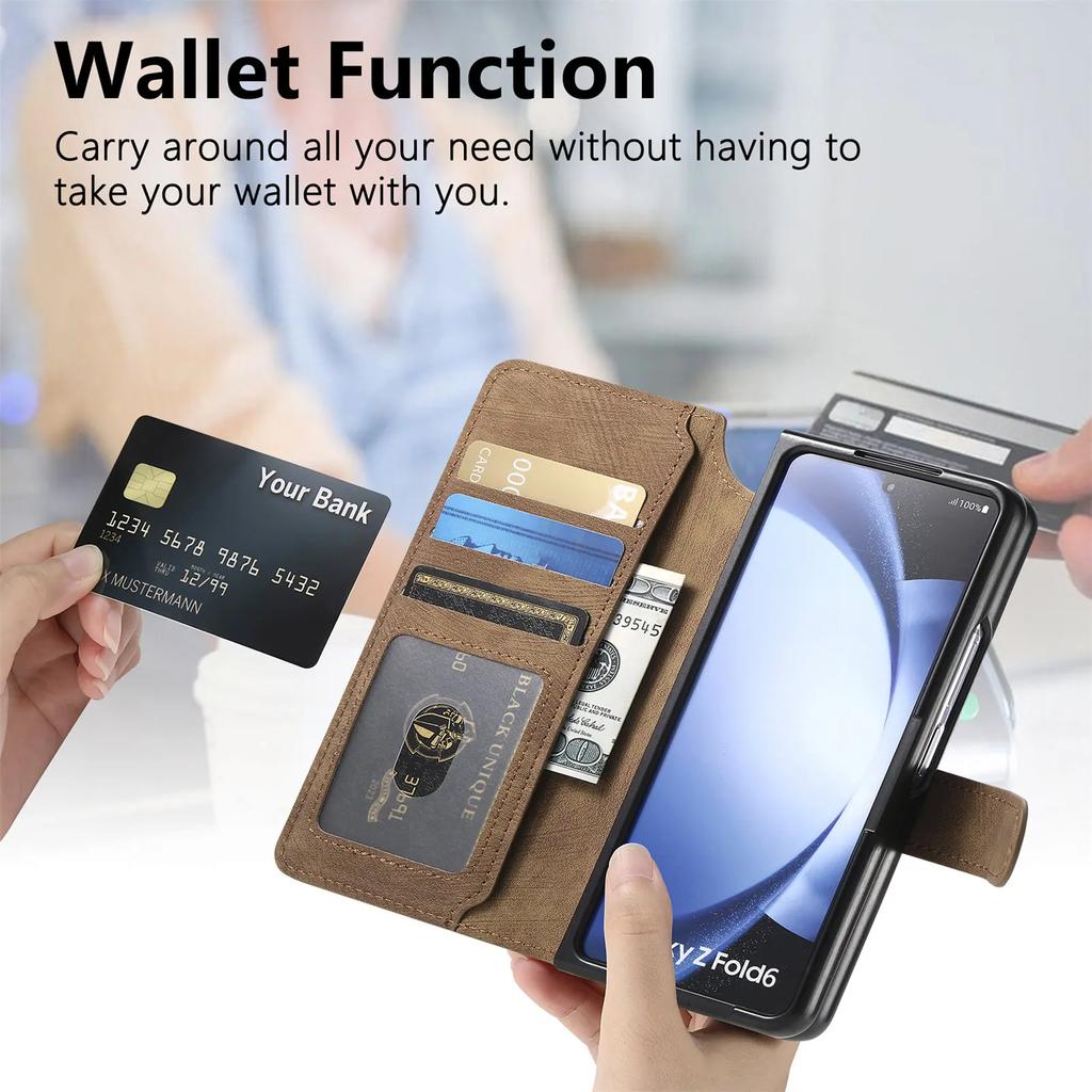 2 In 1 Detachable Cards Solt Wallet Flip Book Case For Samsung Galaxy Z Fold 6 5 5G Fold6 Fold5 Removable Bag Magnetic Cover
