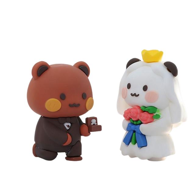 Koppel Bubu Dudu Cartoon Siliconen Decoratieve Ornamenten Kawaii Panda Beer Figuur Creatief Dier Auto Ornamenten Kerstcadeaus