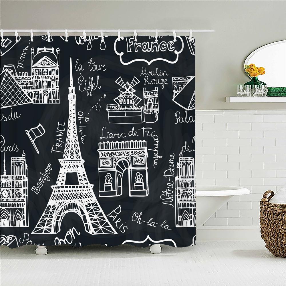Vintage Style Retro landscape Bath Curtain Waterproof Fabric Shower Curtains Bathtub Screen for Bathroom Home Decor