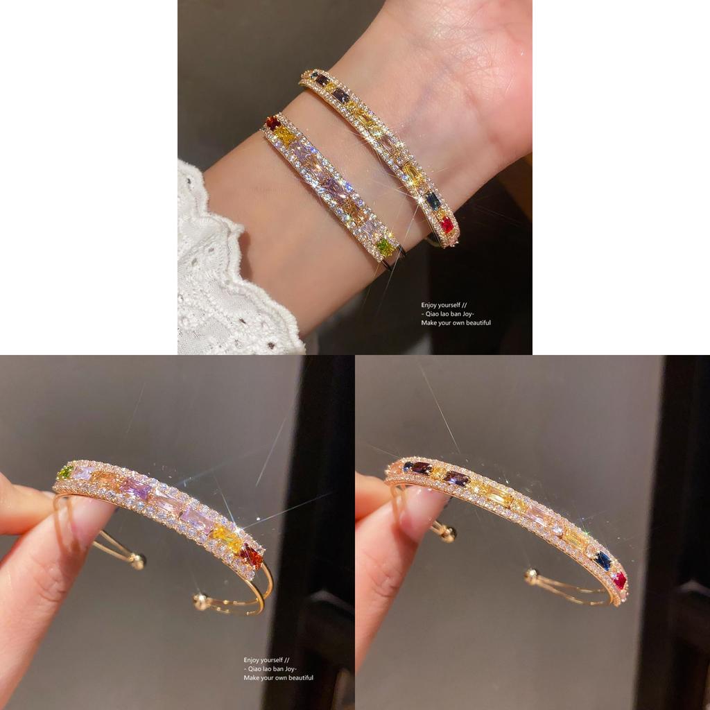 Bracciale a polsino a doppio strato quadrato con zirconi geometrici per un look da ufficio alla moda