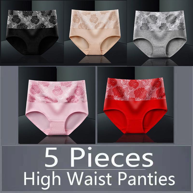 5pcs Women's Panties Pure Cotton Breathable High Waisted Panties Women's Plus Size Underwear