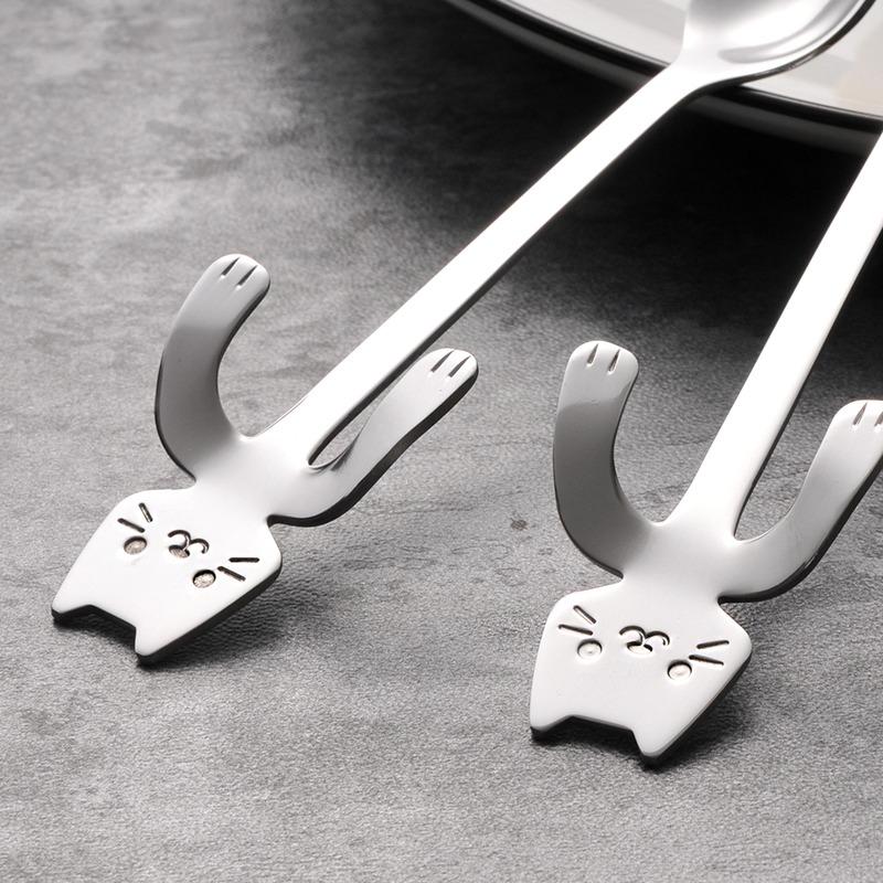Cute Cat Coffee Spoon Stainless Steel Teaspoons Ice Cream Dessert Snack Scoops Cartoon Mini Cats Spoons Tableware Kitchen Tools