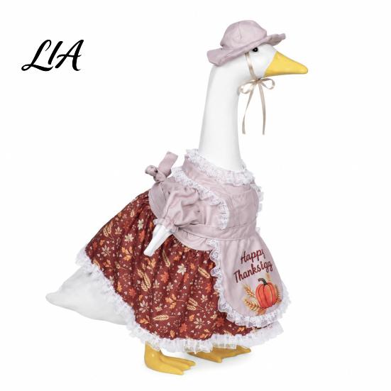 Autumn Harvest Goose Clothes with Pumpkin Print Thanksgiving Porch Outfits for 23" Statue, Fall Maple Leaf Retro Decorations Outdoor Clothes, Costume