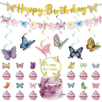 Spring Butterflies Theme Banners, Hanging Party for Supplies Birthday