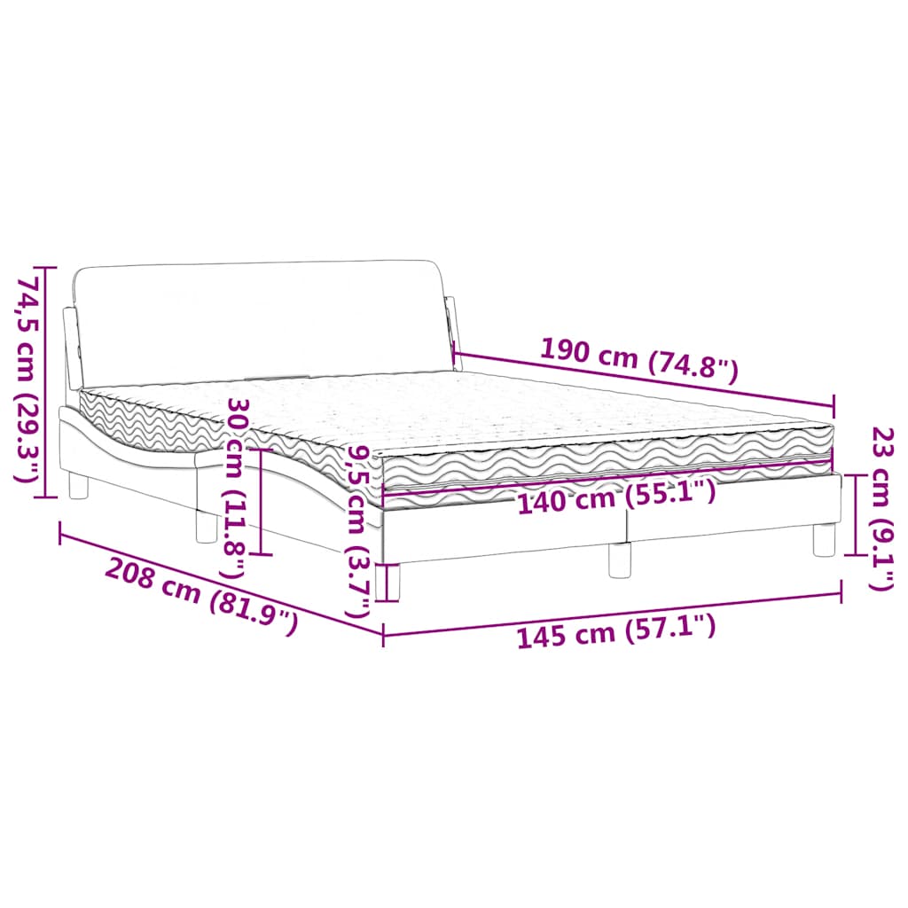 Dover Bed with Mattress Blue 140 x 190 cm Velvet