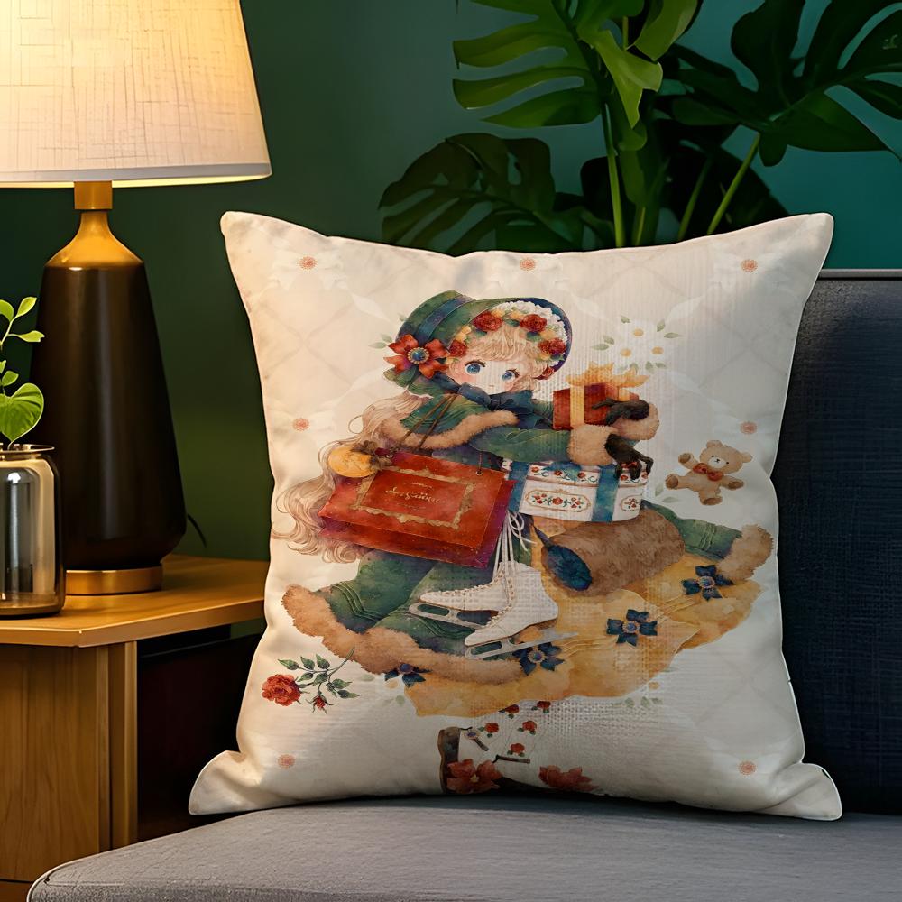 Christmas reindeer antler girl  Pillow Case Natural Linen Pillow Case DoubleSided Decor Sofa Pillowcase Home Decor