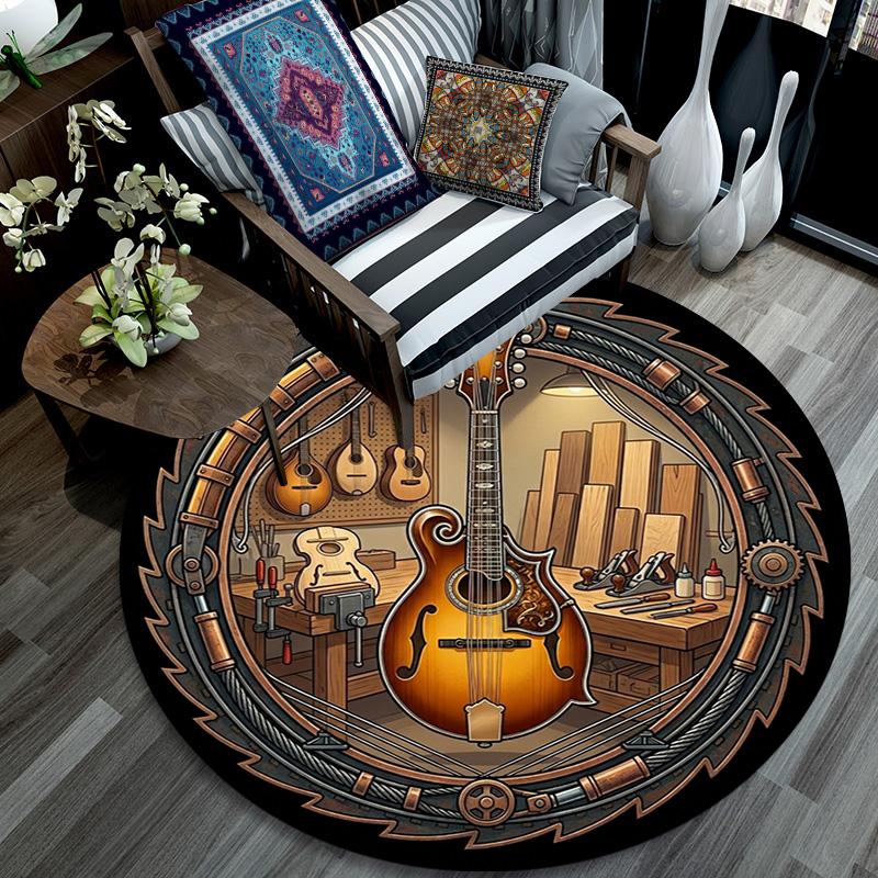 Guitar Workshop Craftsmanship Round Area Rug Under Office Chairs Bedroom Living Room Home Decor
