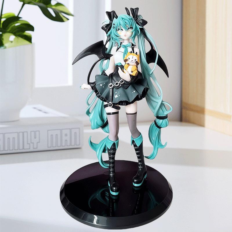Anime Little Devil Hatsune Miku Premium Action Figure 2D Style Model Raccoonthemed Devil Miku Collectible Decorative Ornament