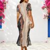 Women Plus Size V Neck Short Sleeve Fitted Striped Printed Fishtail Dress