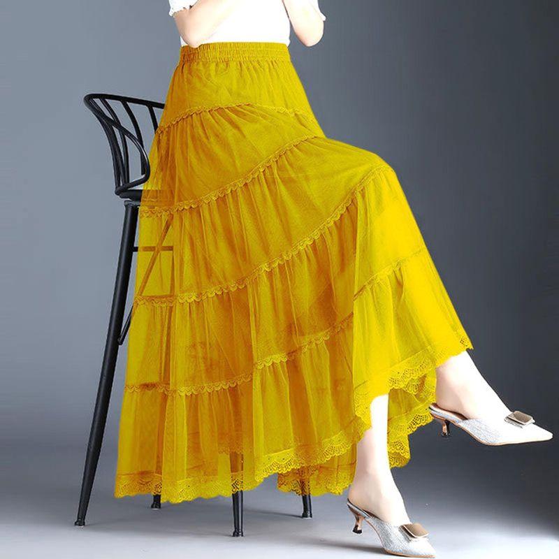 

MeSH A- Line Large Pleated Long Skirt Mesh A- line Large Hem Slim Looking Pleated Dress XIANGRIKUI XL (Length 80cm 60.00 kg-70.00 kg