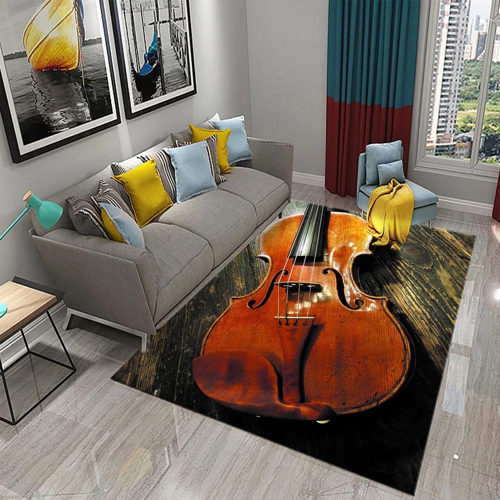 3D Violin Carpet Modern Music Flower Area Rug for Kitchen Bathroom Anti-Skid Rug Carpet Home Decor Living Room Bedroom Floor Rug