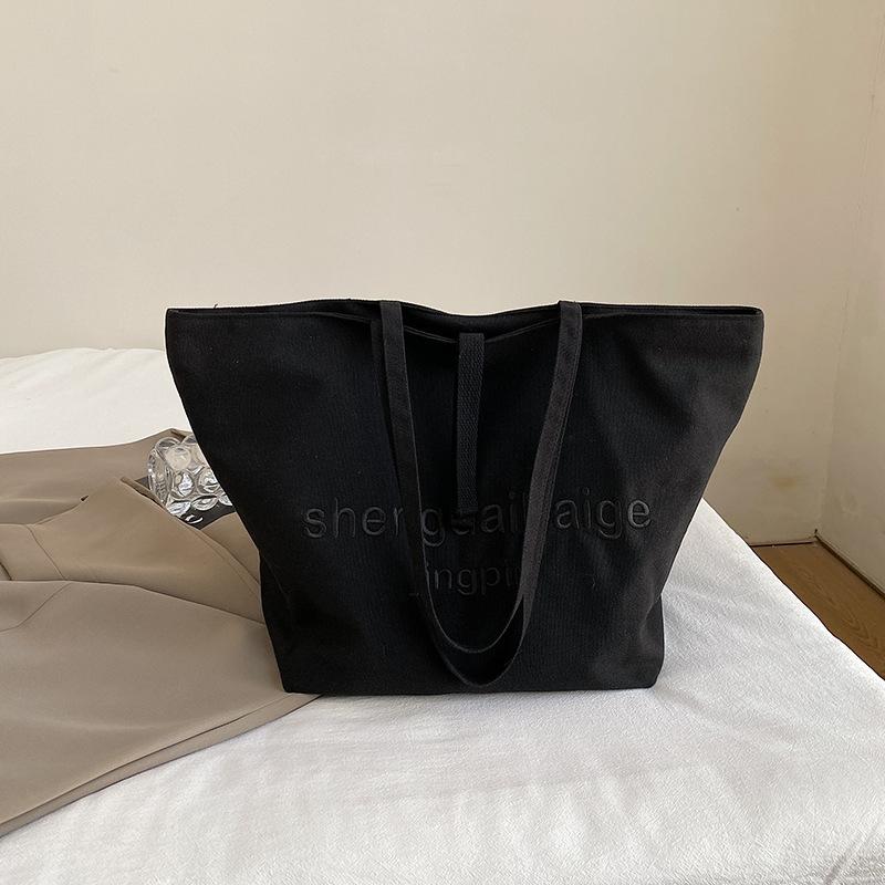 Canvas Bag Women's Large Capacity 2025 New Versatile Simple Leisure Single Shoulder College Student Class Tote Bag