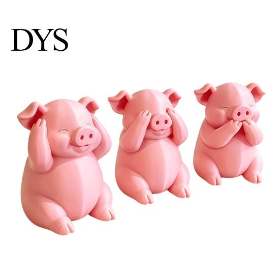 Small Pig Statue for Zen Atmosphere 3 Pcs Cute Mini Figurines, 3D Printed See Hear Speak No Evil Creative Resin Gift Pink Statue, Novelty Cartoon