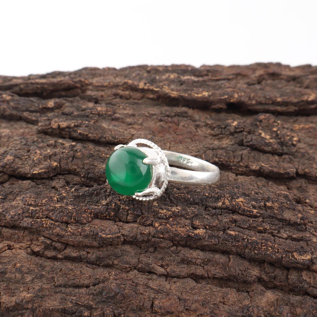 Smycken med grön onyx-ädelsten, Handgjord silverring, 925 sterlingsilversmycken, Designerring med onyx, Gåva till mormor