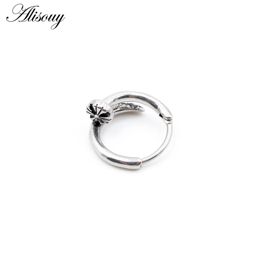 Alisouy 1 Stück Punk Gothic Twist Blatt Knochen Edelstahl Einfache Runde Kreis Creolen Rock Roll Herren Frauen Hip Hop Schmuck