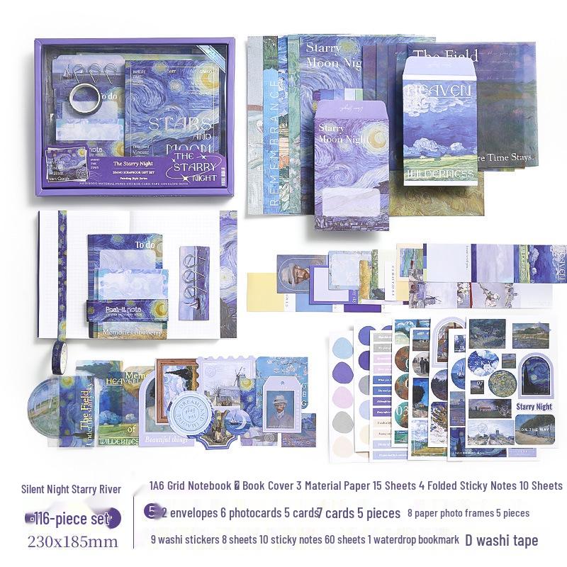 Retro Literarischer Stil Journal Geschenkbox Set: Europäische & Amerikanische Ölmalerei Design Notizbücher