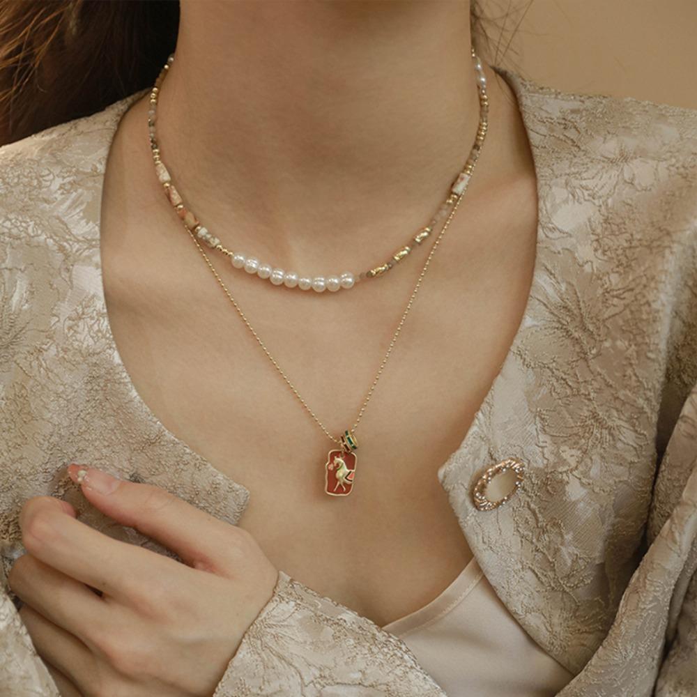 Stainless Steel Pearl Beaded Necklace Simple Collarbone Chain Fashion Beads Choker  Girls