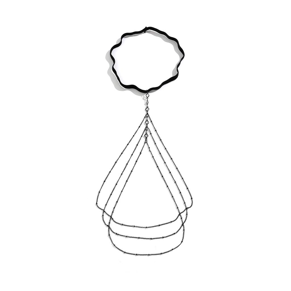 Ingemark Goth Multilayer Tassel Leg Thigh Chain for Women Trendy Elastic Band Crystal Link Summer Body Jewelry Dress Accessories